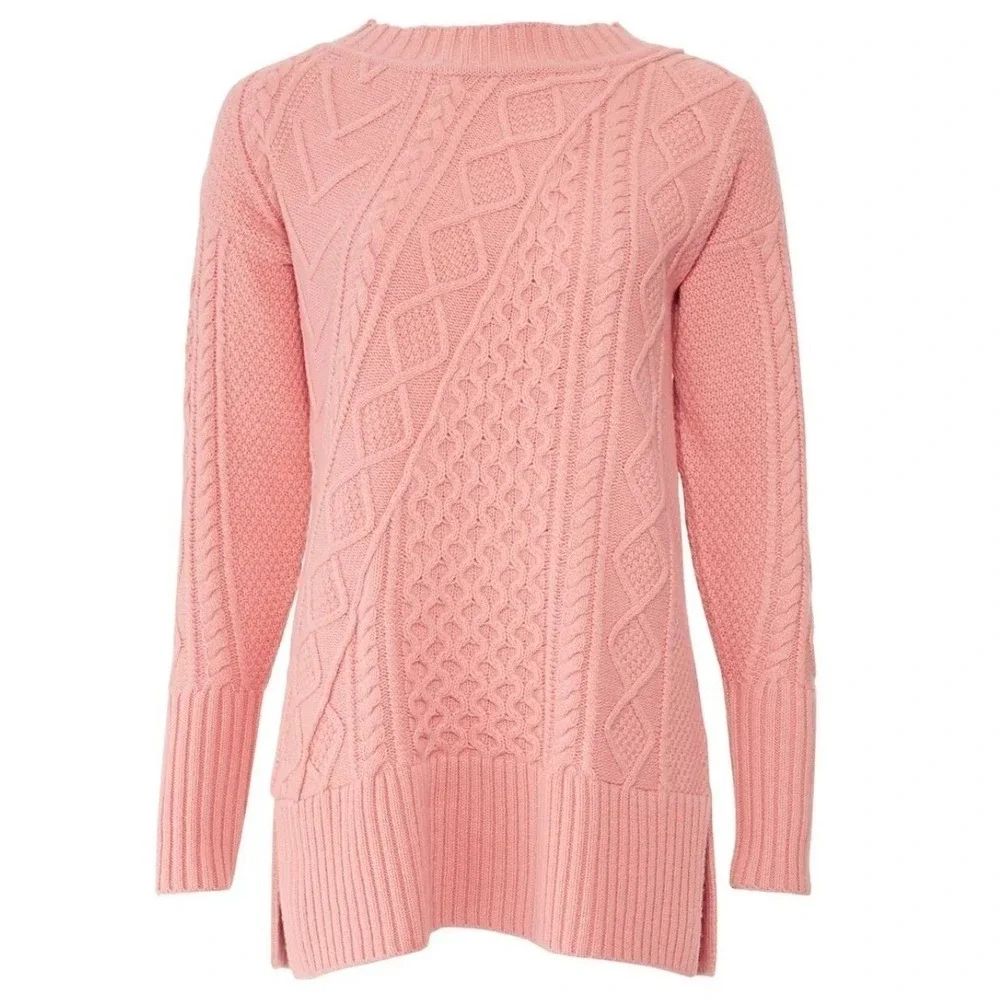 J.‎ Crew Pink Cable Knit Sweater Womens XXS Wool Blend Tunic Longline EUC Blush